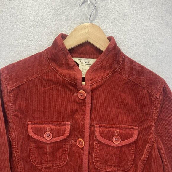 LL Bean Corduroy Jacket Womens Medium Petite PM Pockets Button Up Red Fall - Picture 4 of 16
